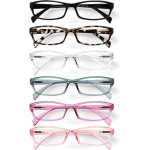 Gaoye Reading Glasses For Women, 6 Pack Fashion Readers For Women Men Spring Hinge Eye Glasses, Blue Light Reading Glasses (Glossy Black, Tofu Beige, Transparent Pink, Transparent, Transparent Purple, Transparent Blue, 2.75 X)