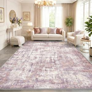 Area Rugs 8x10 Living Room Rug Washable No Slip Low Pile Soft Thickness Large Carpets Indoor Floor Covering for Bedroom Dining Modern Abstract Home Office Decor Pink