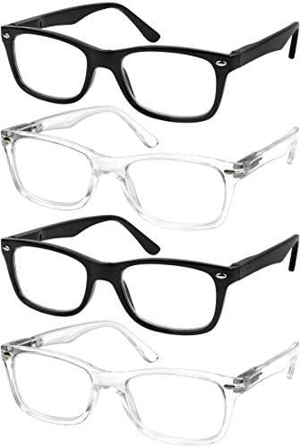 Success Eyewear Reading Glasses Set of 4 Black Quality Readers Spring Hinge Glasses for Reading for Men and Women