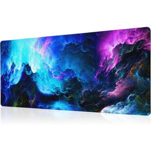 Dazzling Galaxy Gaming Mouse Pad Blue Desk Mat XL Mouse Gaming Pads, Starry Sky Keyboard Pads Extra Large Desktop Computer Mats with Non-Slip Base & Stitched Edges, Vintage Office Decor 31.5x11.8
