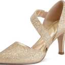 Mysoft Women's Pointed Toe Low Stiletto Heel Dress Pumps Shoes - (10 Wide, Gold-glitter)