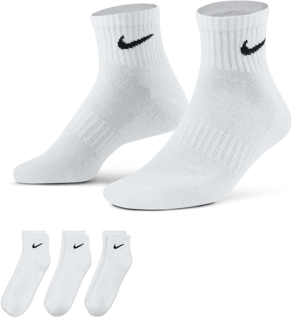 Nike Unisex Adult Everyday Cushioned Training Ankle Socks (3-Pack) | Mens and Womens (White)