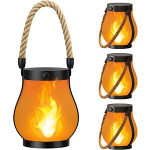 Hompavo Gen2 Solar Lanterns Outdoor with Ultra-Real Flame, Dual Charging (USB/Solar) & 2 Mode - Waterproof Decorative Hanging/Table Lights for Yard Patio Garden Birthday Mothers Day Gifts for Women, 4