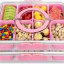 Divided Serving Tray with Lid and Handle,8 Compartments Snacks Box,Snack Fruit Tray,Veggie Tray,Portable Platter for Candy Fruits Nuts Snack Party Entertaining Picnic (2PCS Pink)
