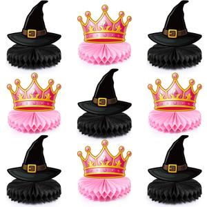 2 x Faccito 9 Pcs Witch Party Table Decorations Pink Tiara Black Hat Honeycomb Centerpieces Witch Table Centerpieces for Movie Birthday Party Decorations Supplies