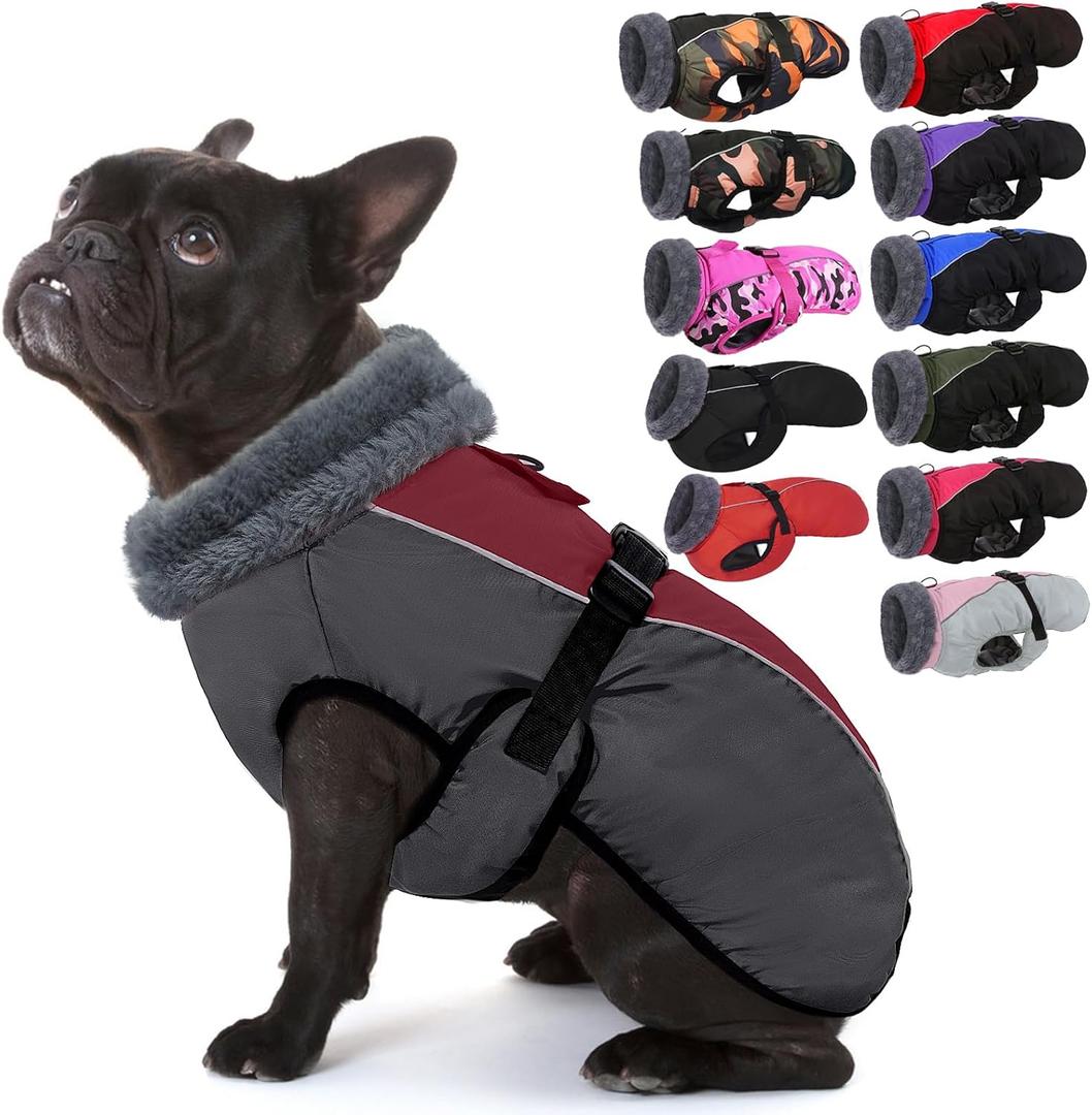 IECOii Extra Warm Dog Coat - Reflective, Adjustable Winter Jacket with Buckle & Fleece Turtleneck Dog Jackets for Small Dogs, Waterproof & Windproof Fleece Vest for Cold Weather, Burgundy, Small (Small(Chest:12.6-16.5 in))