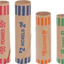 Preformed Coin Wrappers 100 PCS Coin Rolls Wrappers Assorted for Quarter, Dime, Nickel, and Penny Coin Wrappers