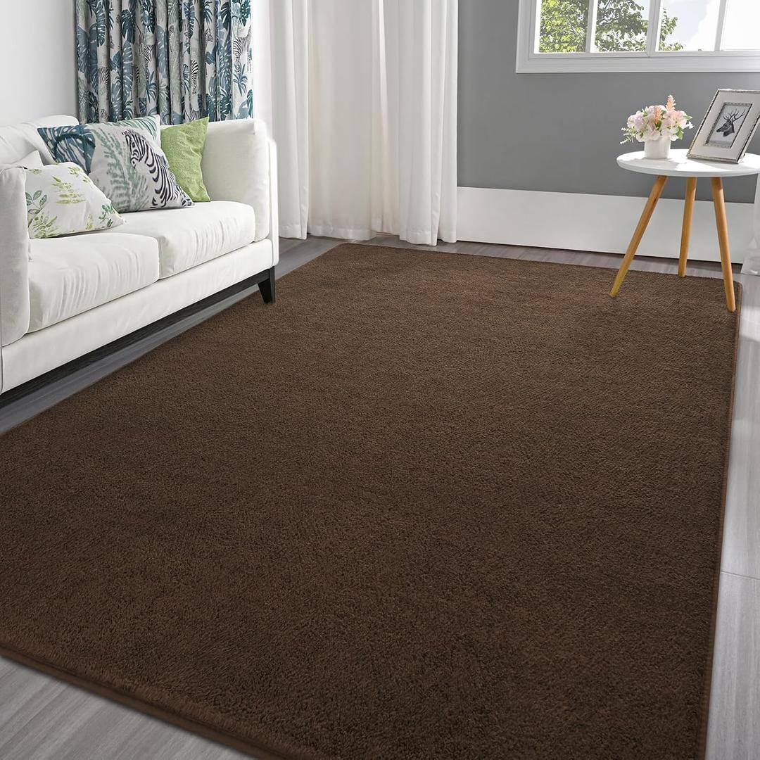 Pettop 4x6 ft Brown Area Rugs for Bedroom Living Room, Washable Memory Foam Indoor Carpet, Modern Aesthetic Minimalist Non Slip Soft Comfy Carpet for Boys Girls Dorm Home Decor