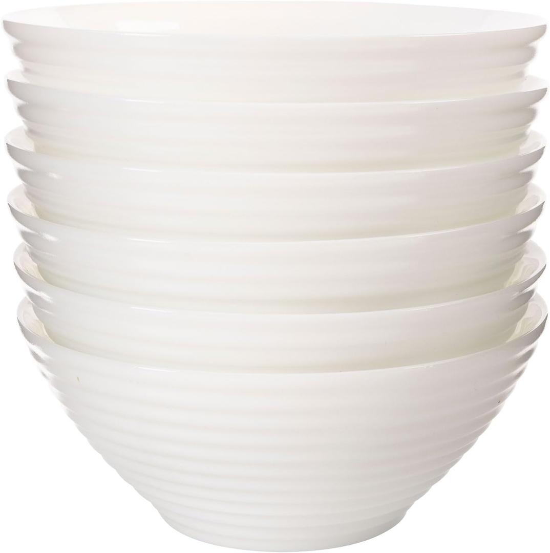 C CREST 30oz White Glass Bowl Set of 6, Perfect for Soup, Cereal, Ramen, Oatmeal, Fruit, Salad, Rice Bowls, Great for Breakfast, Lunch & Dinner, 33