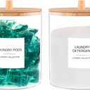 Glass Jars for Laundry Room Organization, Laundry Pods Container with 27 Labels, Detergent Holder with Bamboo Lid, Cute Storage Jars (Set of 2)