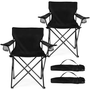 HaSteeL Large Camping Chairs for Adults, Black Folding Beach Chair Set of 2, Oversized