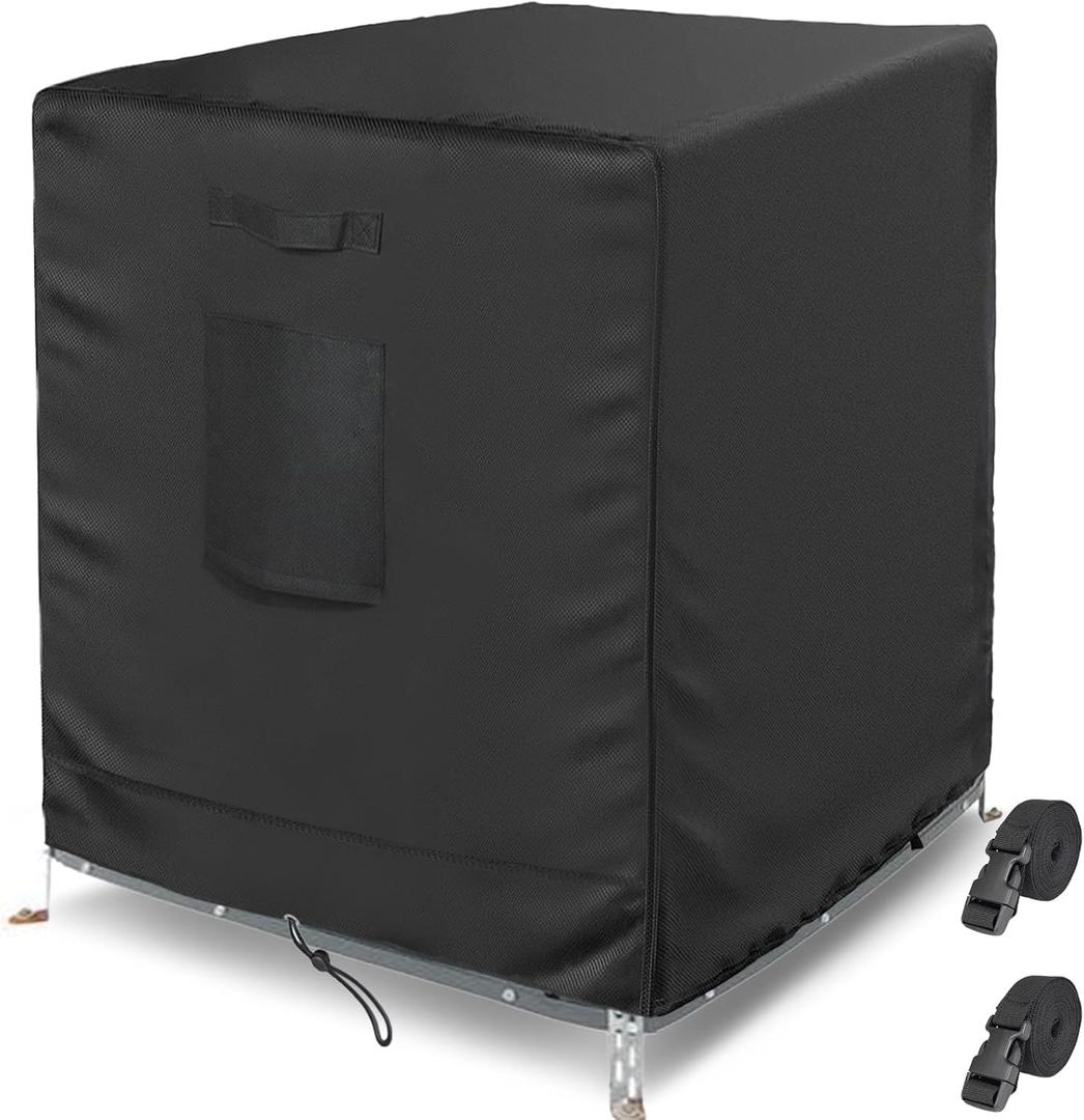 Central Air Conditioner Cover for Outside Units, AC Covers for Outside Winter With 2 Straps, Waterproof Cover Fit up to 30x30x32 inchs (BLACK)