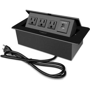 Conference Table Power Outlet PD20W Type-C Fast Charging Pop Up Table Hub Connection Box with 3AC Outlets and USB Port for Conference Room Kitchen Countertop