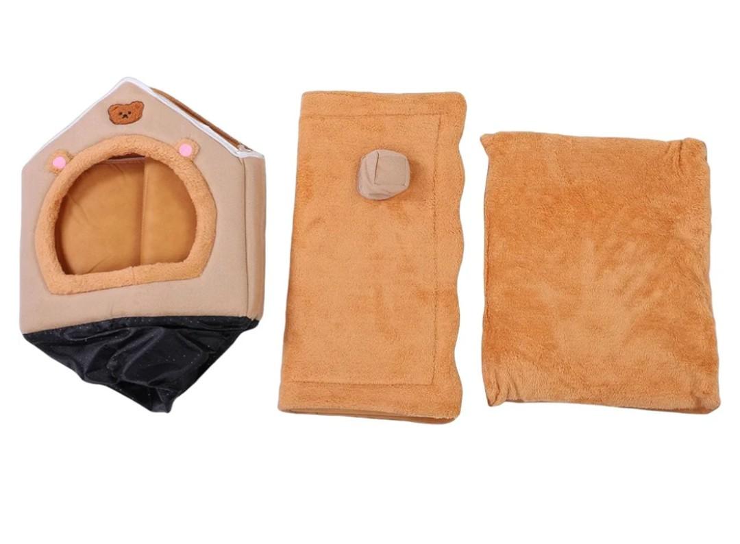 Haofy Cat Bed Cave Pet House Tent with Removable Cushion Soft Washable Four Seasons Indoor Use for Small Dogs Cats (Yellow)