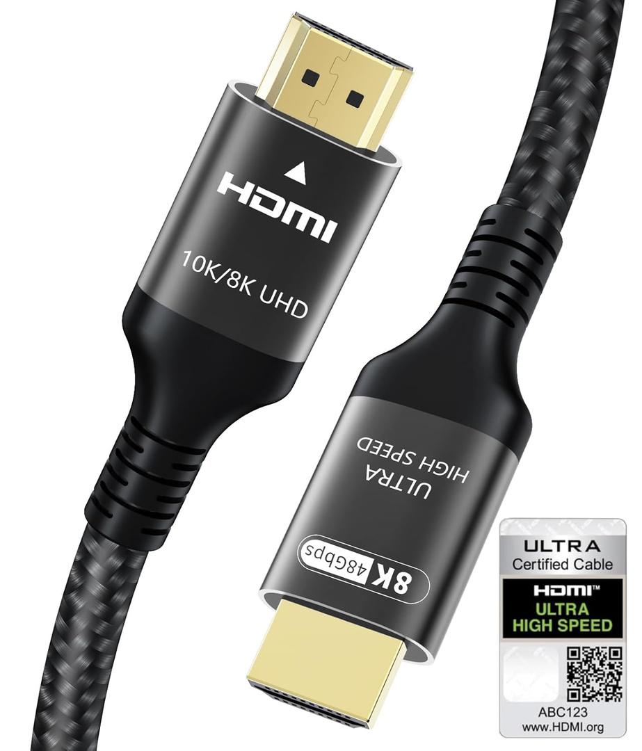 Certified 10K 8K HDMI 2.1 Cable 10 FT, 48Gbps Ultra High Speed HDMI Cord Ethernet CEC 4K 240Hz 165Hz 144Hz 120Hz 8K 60Hz eARC Netflix HDCP2.3 HDR10+ PC Laptop RTX5090 TV Monitor Projector X-box PS5