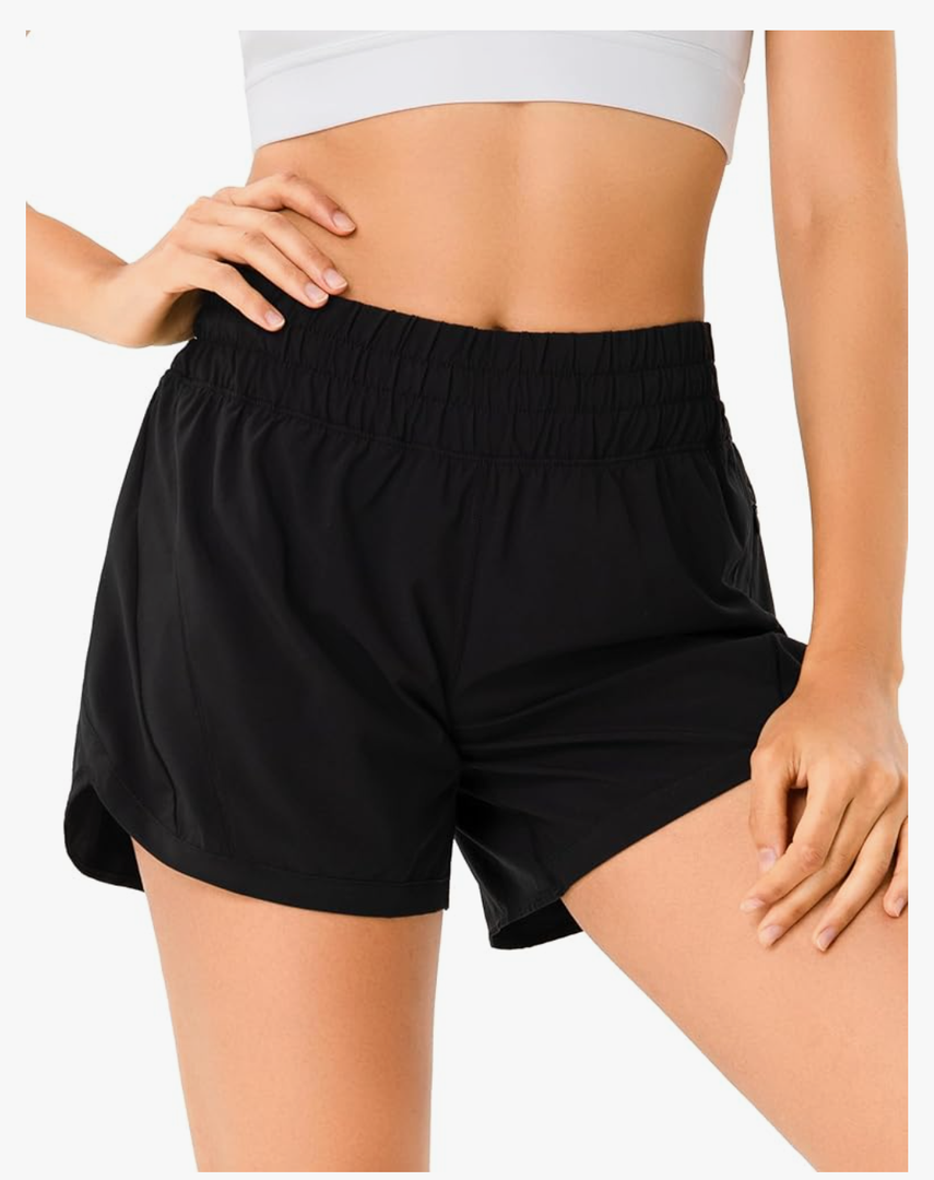 YUNOGA Women's Mid Rise Running Shorts with Mesh Liner 5" Quick Dry Athletic Gym Track Workout Shorts Zip Pocket, XL