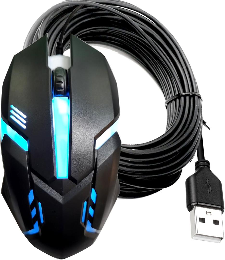 Long USB A Mouse 20FT, High Performance Wired Mouse - USB Mouse for Windows PC Desktop, Laptop, Notebook, Mac, computer and Chromebook, for Righty or Lefty Use