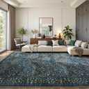Lofus 9x12 Floral Living Room Rug, Washable Large Area Rugs Blue Green