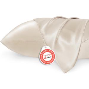 Bedsure Satin Pillowcase 2 Pack Similar to Silk Pillow Cases Standard Size, Pillow Case for Sleeping Women with Envelope Closure, Gifts for Women Men, Beige, 20x26 Inches, 2pcs