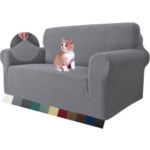 MAXIJIN Stretch Loveseat Sofa Slipcovers 1 Piece Love Seat Couch Covers for 2 Cushion Couch Non Slip Sofa Cover Washable Dog Cat Proof Furniture Protector Pet Friendly (Loveseat, Light Gray) (Medium (55"-69"))