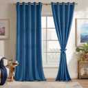 JIUZHEN Blue Velvet Curtains 90 inches for Living Room - Thermal Insualted Room Darkening Grommet Thick Velvet Window Drapes for Bedroom, Set of 2 with Tiebacks, 60W x 90L