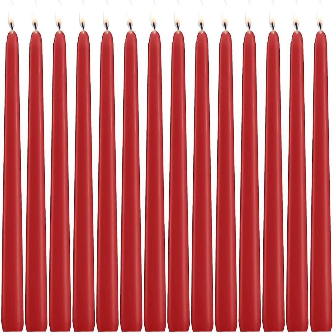 14 Pack Red Taper Candles - Taper Candles 12 Inch Dripless, Smokeless & Unscented - 10 Hours Long Burning - Hand Poured Tall Candlesticks - Ideal for Weddings, Dinner Parties, and Home Decor