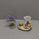 Ceramic Bathroom Accessory Set Dancing Butterfly Ceramic 5 Pieces Set,Including Toothbrush Holders,2 Gargle Tooth-Brushing Cups,Soap Dishes,Soap & Lotion Dispenser