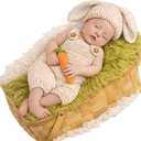 Baby Bunny Outfit for Newborn Photoshoot Props – Easter Baby Outfit Knitted Crochet Bunny Costume with Bunny Ears Hat & Carrot Prop – Newborn Photography Outfit Easter Bunny Baby Photoshoot Costume