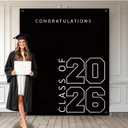 Class of 2026 Graduation Banner 5X6feet - Large CONGRATS GRAD Polyester Banner, Photo Backdrop & Wall Decor for Commencement Party Supplies, Black and White Graduation Party Decorations for High School & College