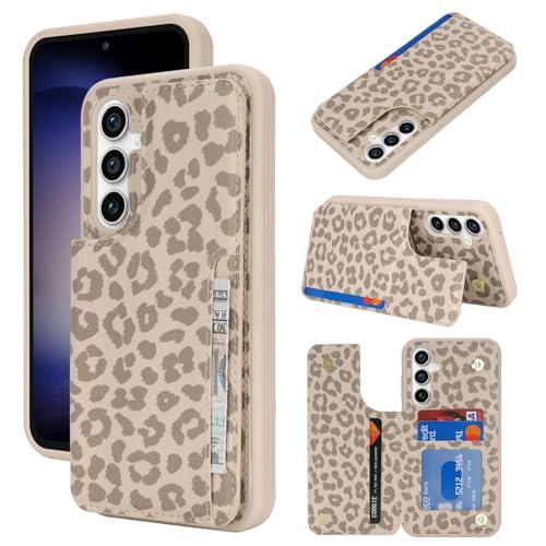 iCoverCase Compatible with Samsung Galaxy S23 FE Case with Card Holder, S23 FE Wallet Case for Women Men [RFID Blocking] PU Leather Protective Phone Case for S23 FE (Beige Leopard)