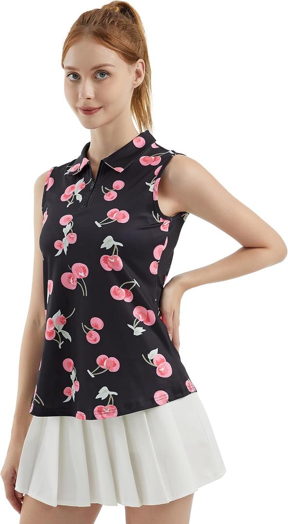 FKEEP Women's Sleeveless Polo Golf Tennis Shirt Tank Tops T-Shirts V-Neck with Collar Quick Dry Workout Athletic (10 Black Cherry)