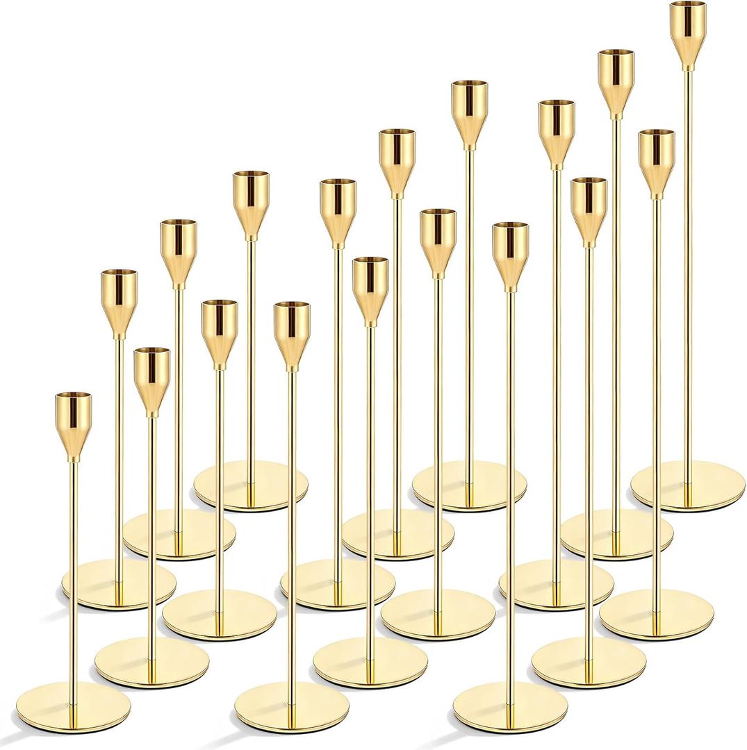 Giantree Set of 18 Decorative Taper Candle Holders, Modern Elegant Thin Metal Tall Candlestick Holders Table Centerpieces Weddings Christmas Parties Anniversaries and Home Decor