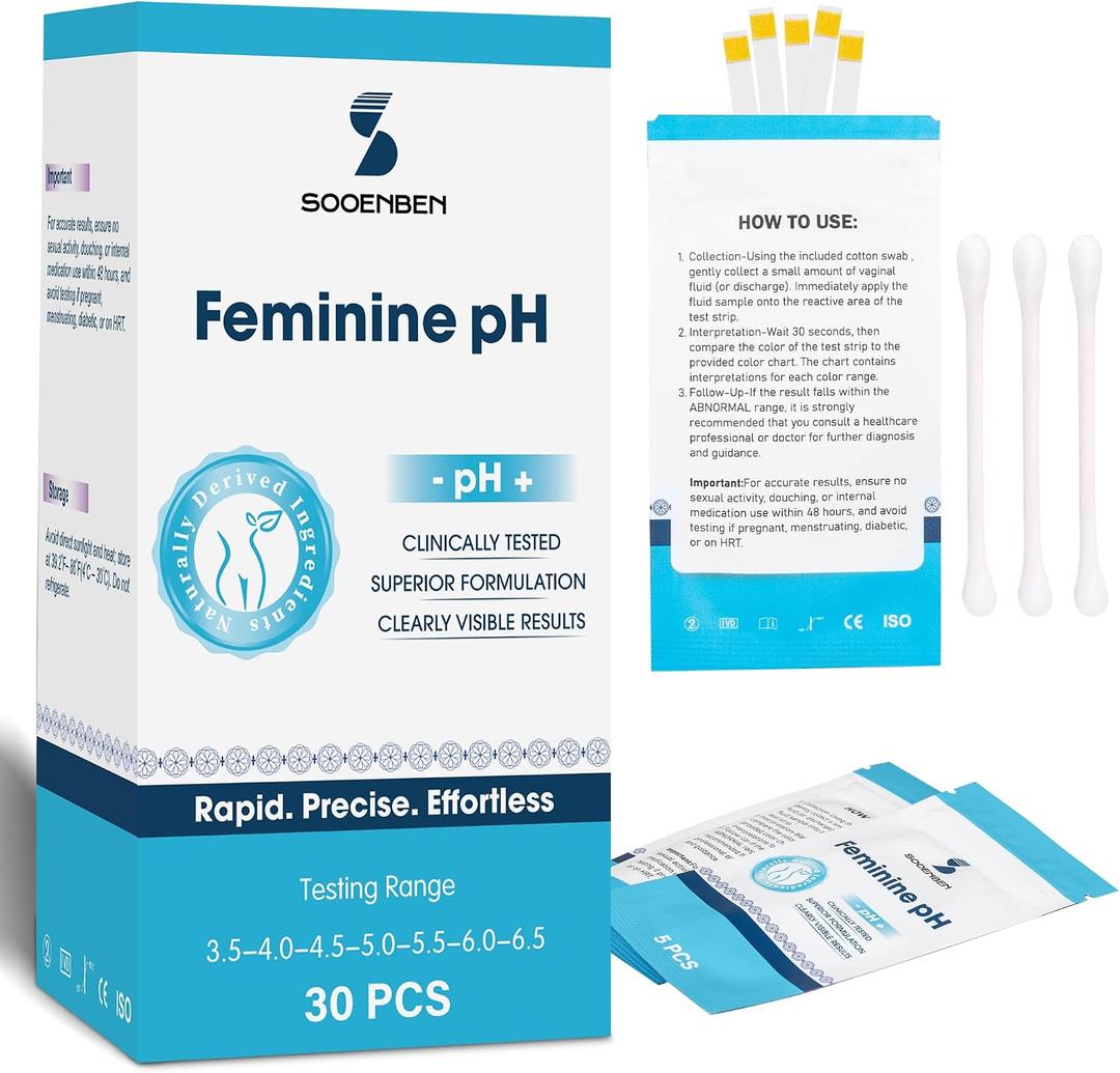 2 x At-Home Vaginal pH Test Kit: 30 Strips + 30 Individually Wrapped Swabs - Fast & Accurate Feminine Health Monitoring for pH Balance, BV & Yeast Infection - Professional Grade