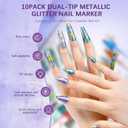 10-Color Metallic Glitter 3D Nail Art Pen Set, Double-Ended Dotting & Coloring Pens, Soft + Hard Tips, DIY Nail Art Creative Graffiti Tool