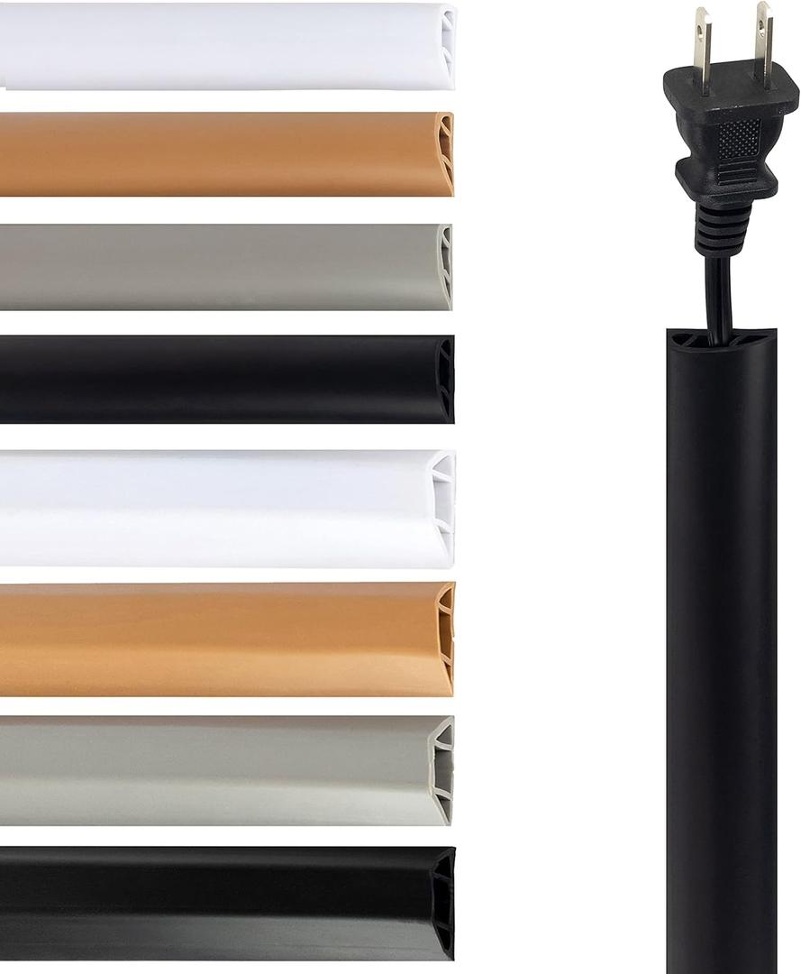 Rubber Bond TV Cord Hider Cable Protector - Strong Self Adhesive Wall Cord Cover Cable Hider - Low Profile Cable Management Wall Cord Concealer Cable Raceway (8 Feet, Black - One Thin Cord)