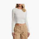 Women Ribbed Long Sleeve Top Round Neck Slim Fit Basic Tight Tee Shirts Y2K Going Out Tops Clean Girl Aesthetic Clothes M