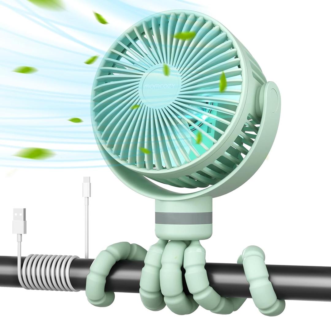 Momcozy 8000mAh Portable Stroller Fan, 27H Ultra-long Battery Life Detachable 4 Speed 360Rotate LED Night Light with 2 Modes, USB Rechargeable Handheld Cooling Fan for Travel/Car Seat/Bedroom (Green)