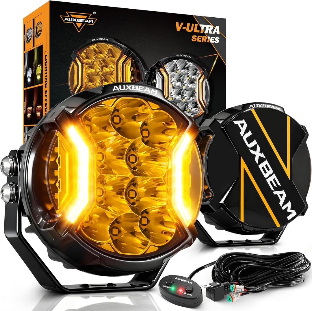 Auxbeam V-Ultra Series 5" 172W Side Shooter Offroad Fog Lights, Amber DRL Function 3 Modes, 270 Degree Wider Range, 20400LM Round LED Pods Light Bar with Protective Covers, Pair