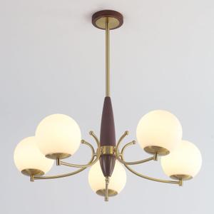 5-Light Gold Chandeliers, Mid Century Modern Globe Chandelier Rustic Wood Sputnik Ceiling Light Fixture Vintage Brushed Brass Chandelier Semi Flush Mount Ceiling Light Kitchen Island