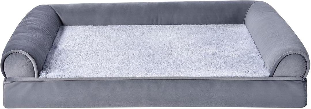 Amazon Basics Living Room Couch Dog Bed with Premium Foam, Non-Slip Bottom, Removable Washable Cover, Supportive Pressure-Relief for Dogs up to 30lbs, Medium (30" x 20"), Grey