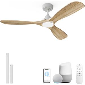 52 Inch Smart Wood Ceiling Fan with Light, White Ceiling Fans with Remote, Alexa and App Controls, Reversible Quiet DC Motor, Timing, High CFM, 3CCT Dimmable LED Light, Red Walnut