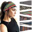 YONUF Boho Headbands For Women Fashion Wide Headband Yoga Workout Head Bands Hair Accessories Band 6 Pack (Flower4)