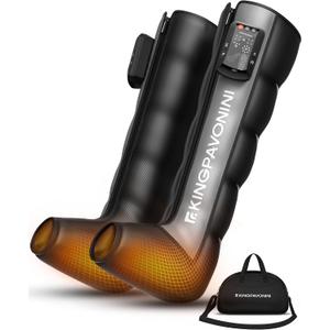 KingPavonini Cordless Leg Compression Massager with 5 Overlapping Chambers & 3 Foot Heat, 4500mAh Leg Massager for Circulation and Pain Relief, 19 Modes & 8 Intensities, Recovery Boots for Athletes