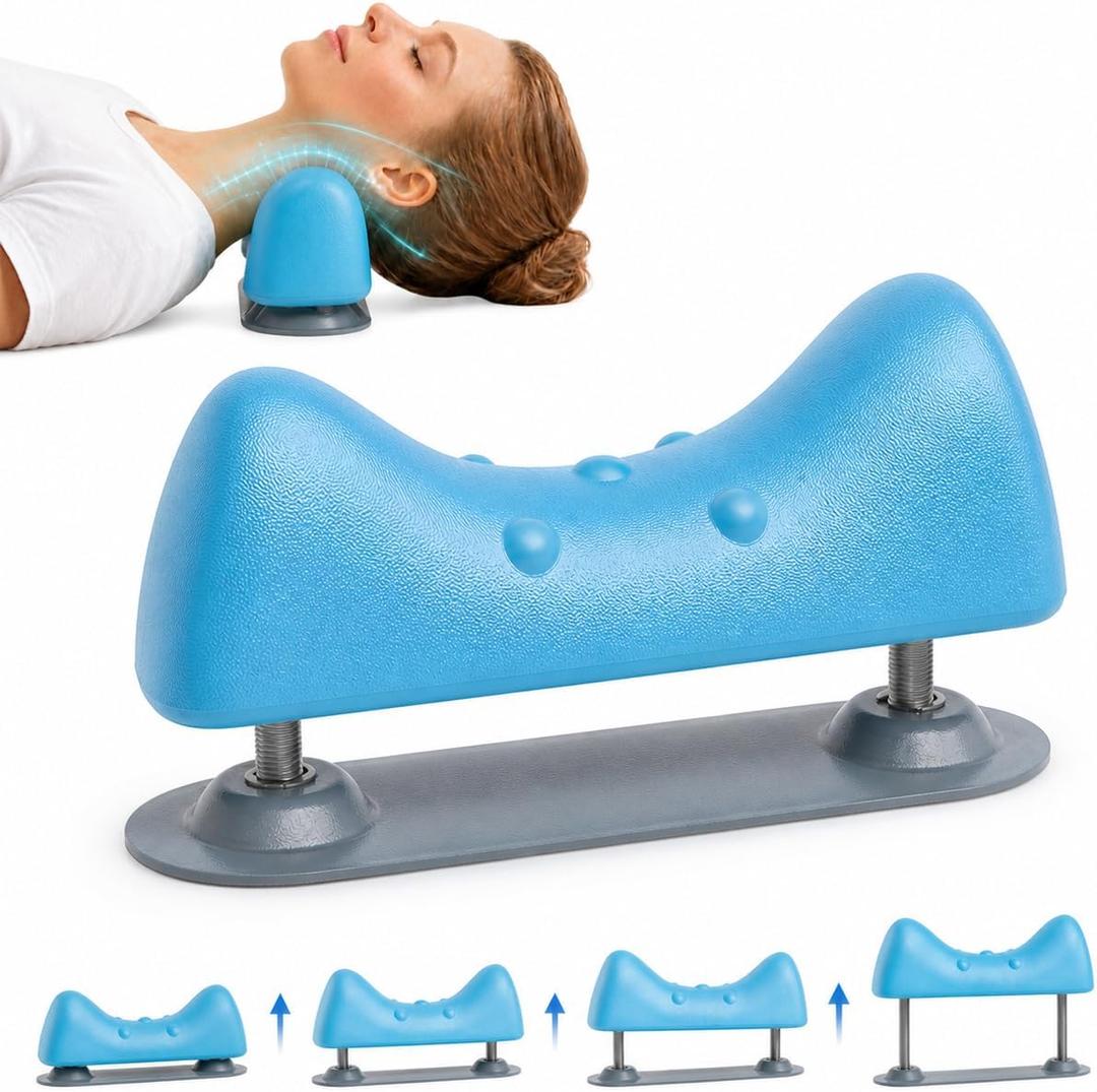 Adjustable Neck Stretcher Device with Screw Micro-Adjustment, Cervical Traction for Neck Pain Relief, Ergonomic C-Curve for Controlled Daily Stretching