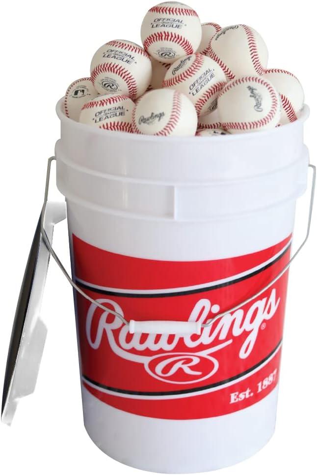 Rawlings | Official League Competition Grade Baseballs | ROLB1X | Game/Practice Use | Youth/14U | Bucket | 24 Count, 6 gallons