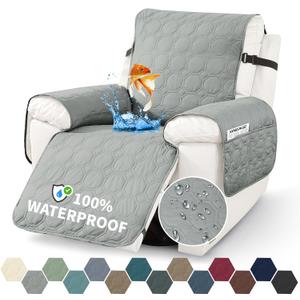 XINEAGE Clearance 100% Waterproof Recliner Chair Cover, Non Slip Covers for Recliner Chair with Pocket, Washable Dog Recliner Couch Cover with Elastic Straps (Light Gray, 23.6")