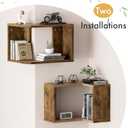 Floating Corner Shelf, 2-Tier Floating Shelf for Wall, Wood Floating Book Shelf for Living Room, Bedroom, Bathroom, Home Office, Rustic Brown