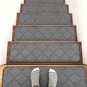 Seloom Upgraded 9 X 30 Non Slip Stair Treads for Wooden Steps Indoor,Non-Skid Stair Rug Carpet with Slip Resistant Back, Safety for Dogs,Kids and Elders,13-Pack,Grey
