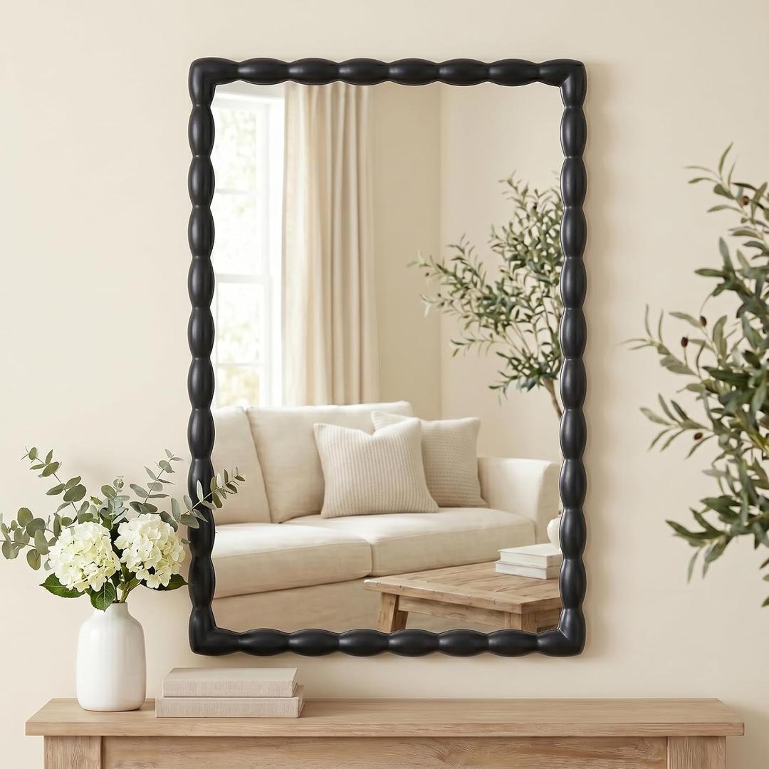 36"x24" Rectangular Solid Wood Farmhouse Decorative Wall Mirror