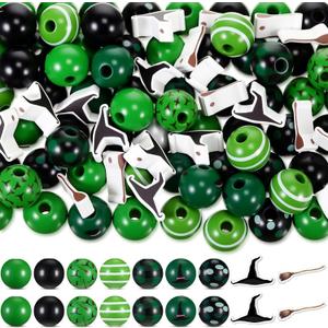 2 x Janinka 100 Pcs Princess and Witch Wooden Beads16mm Large Wooden Beads for Crafts Fairy Wand Crown Hat Broom Spacer Loose Bead with Hole for DIY Crafts Home Party Festival Decoration(Witch)
